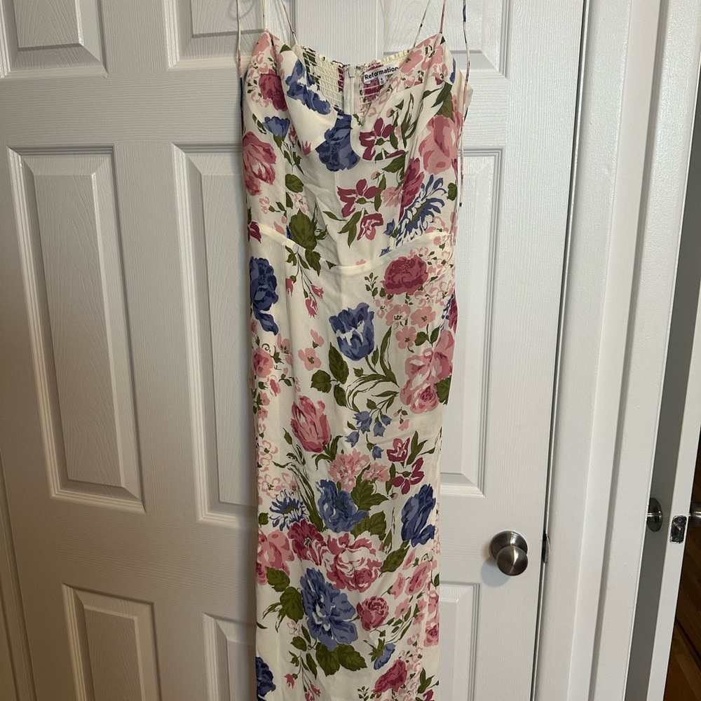 Reformation Floral Midi Dress - Pink, Blue, Cream